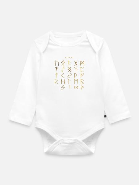 FUTHARK runes - Organic Longsleeve Baby Bodysuit - white