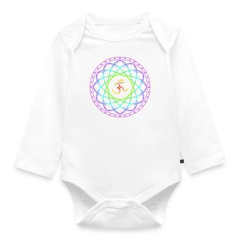 Sacred geometry with Om symbol - Organic Longsleeve Baby Bodysuit - white - Front