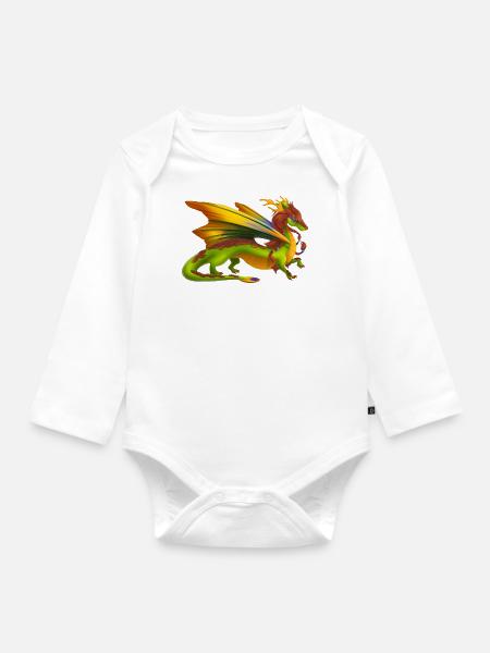 Magischer Erde Drache - Drachen der Elemente - Baby Bio-Langarm-Body - Weiß