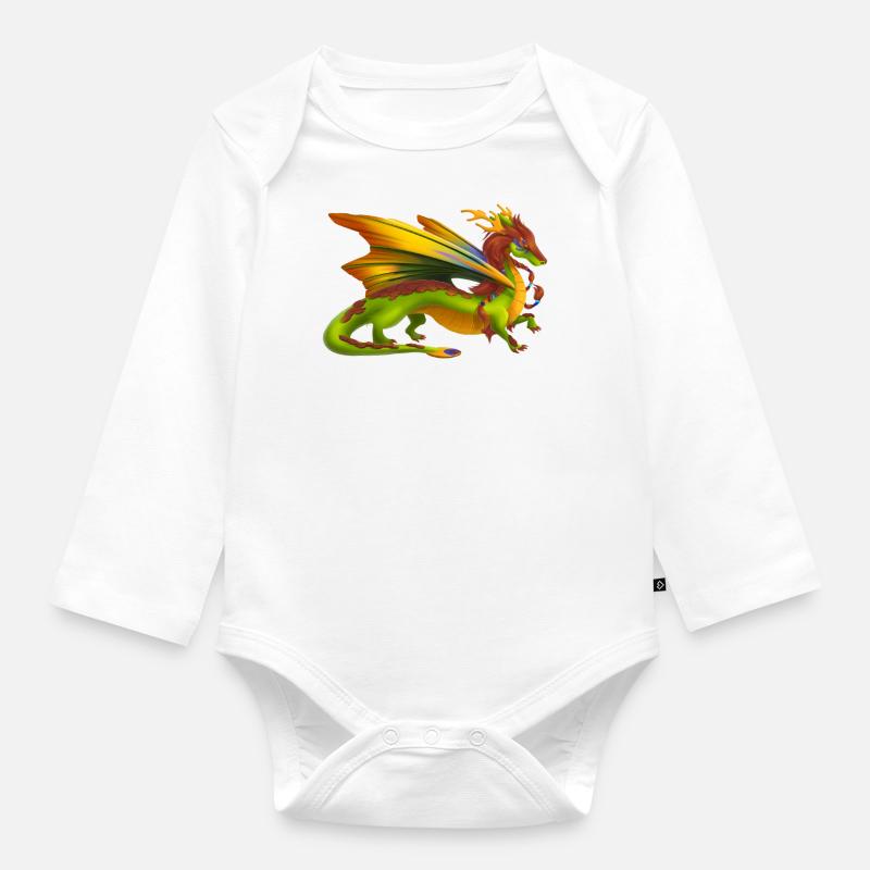Magischer Erde Drache - Drachen der Elemente - Baby Bio-Langarm-Body - Weiß