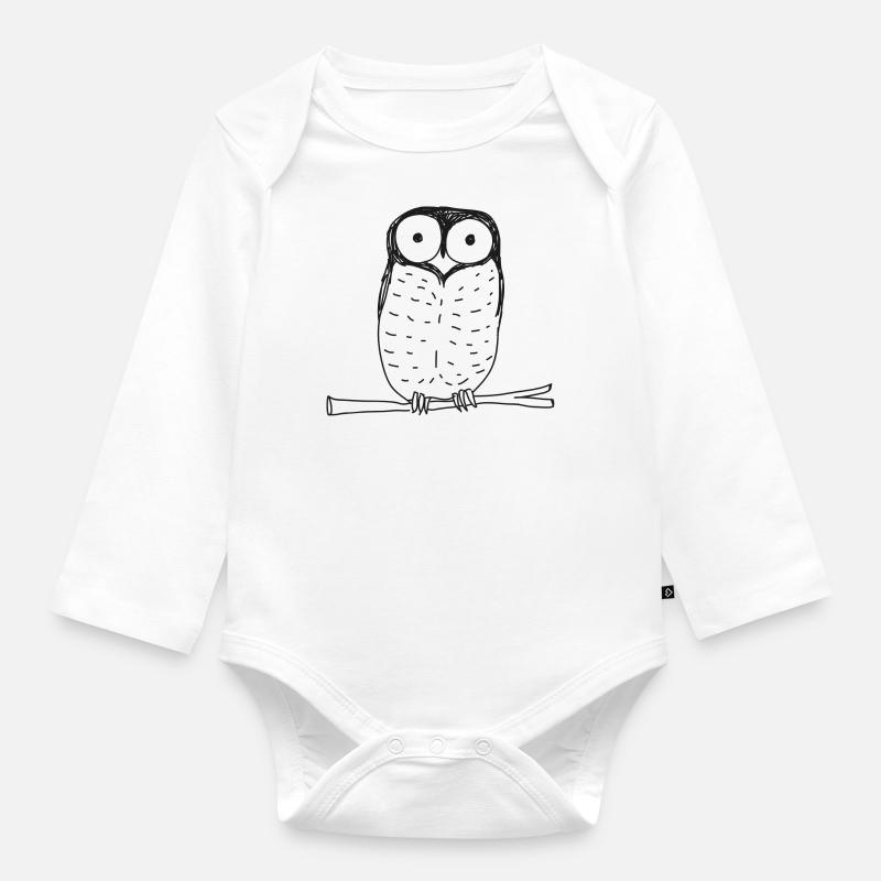 Chouette hulotte douce, petite chouette - Body Bébé bio manches longues - blanc