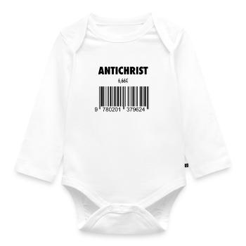 devil antichrist 666 barcode roast satan hell - Organic Longsleeve Baby Bodysuit - white - Front