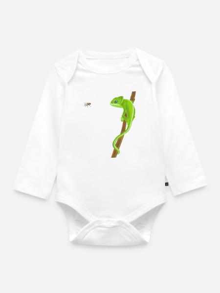 Chamäleon und Fliege - Baby Bio-Langarm-Body - Weiß