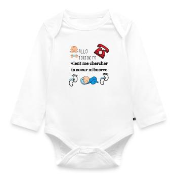 allo tonton viens me chercher ton frère m’énerve - Body Bébé bio manches longues - blanc - Devant