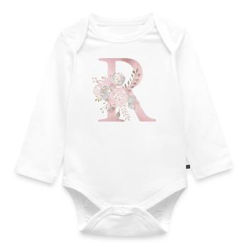 Letter R with flowers - Organic Longsleeve Baby Bodysuit - white - Front