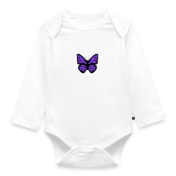lila Schmetterling - Baby Bio-Langarm-Body - Weiß - Vorne