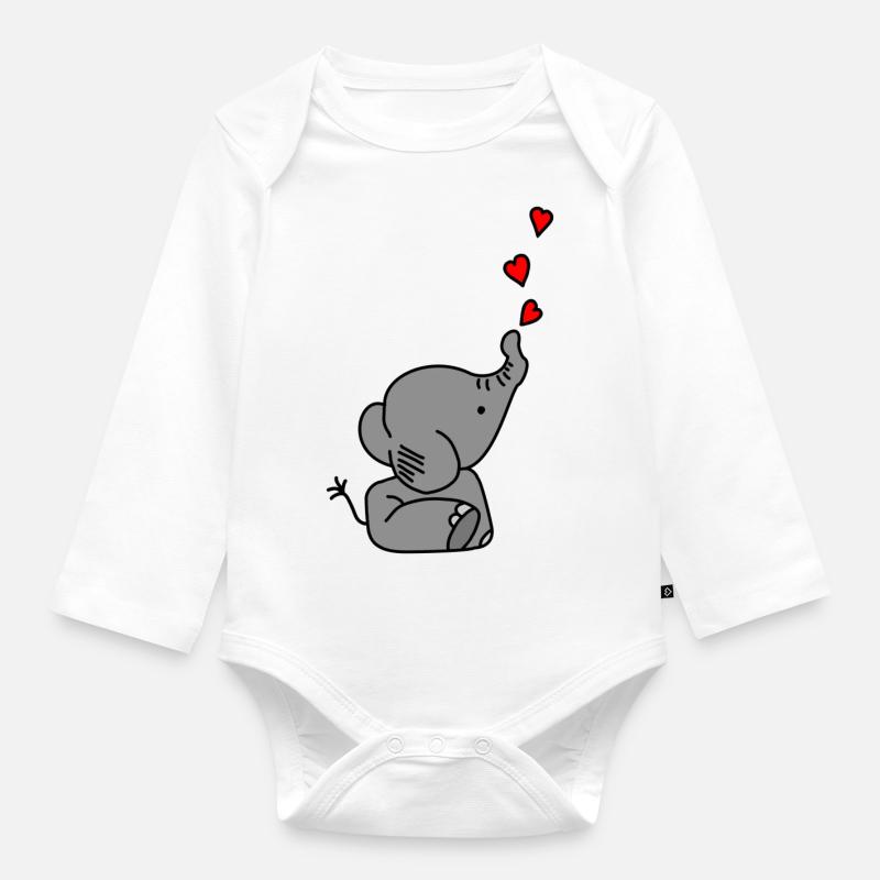 Elefant Herz - Baby Bio-Langarm-Body - Weiß
