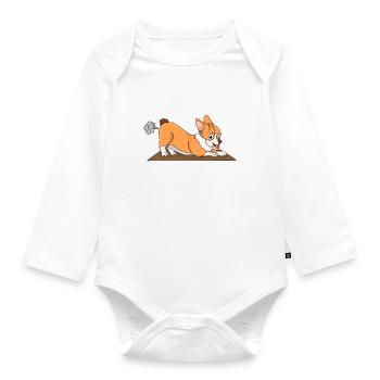 Corgi the little pups dog - Organic Longsleeve Baby Bodysuit - white - Front