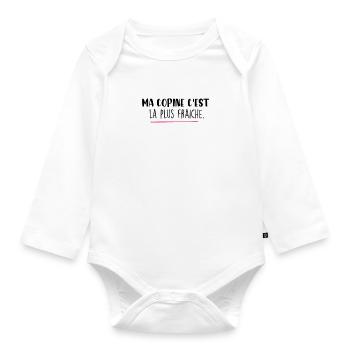 ma copine c est la plus fraiche - Body Bébé bio manches longues - blanc - Devant