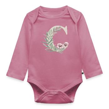 Lettre C avec des fleurs - Body Bébé bio manches longues - mauve - Devant