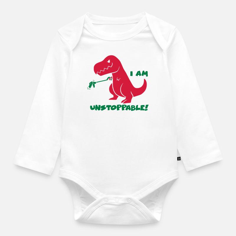 T-REX - JE SUIS UNSTOPPABLE (Rouge) - Body Bébé bio manches longues - blanc