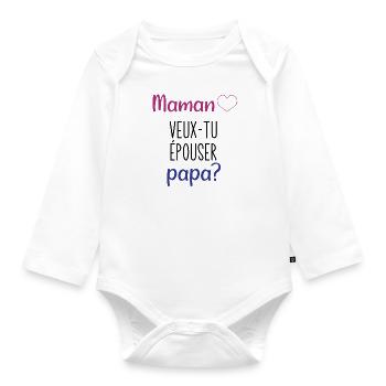 maman veux tu épouser papa - Body Bébé bio manches longues - blanc - Devant