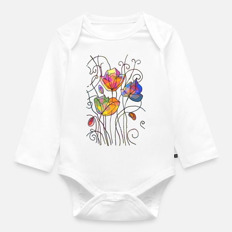 Fleurs - Body Bébé bio manches longues - blanc