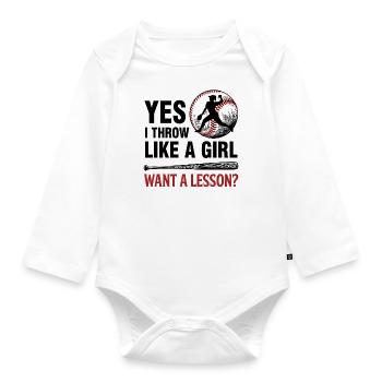Baseball Woman Pitcher Gift - Organic Longsleeve Baby Bodysuit - white - Front