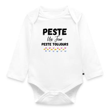 Peste un jour peste toujours vêtement drôle humour - Body Bébé bio manches longues - blanc - Devant