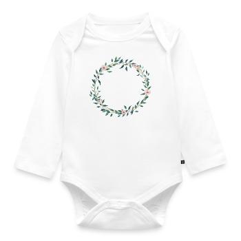 Flowers leaves wreath- customizable - Organic Longsleeve Baby Bodysuit - white - Front