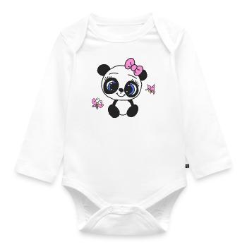 Female panda with butterflies - Organic Longsleeve Baby Bodysuit - white - Front