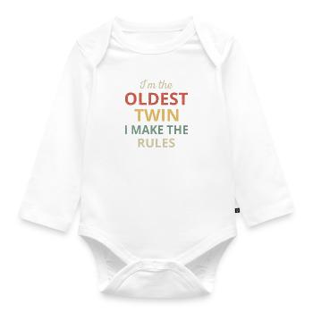 Matching Twins - Oldest Twin I Make The Rules III - Organic Longsleeve Baby Bodysuit - white - Front