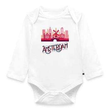 Amsterdam Pays-Bas Netherlands Holland Skyline - Body Bébé bio manches longues - blanc - Devant