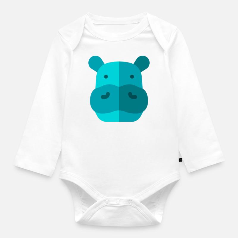 Nilpferd - Baby Bio-Langarm-Body - Weiß