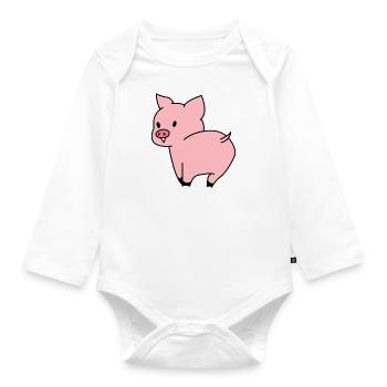 Cute Pig - Organic Longsleeve Baby Bodysuit - white - Front