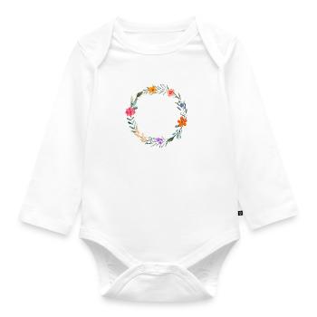 Douce couronne de fleurs, personnalisable - Body Bébé bio manches longues - blanc - Devant