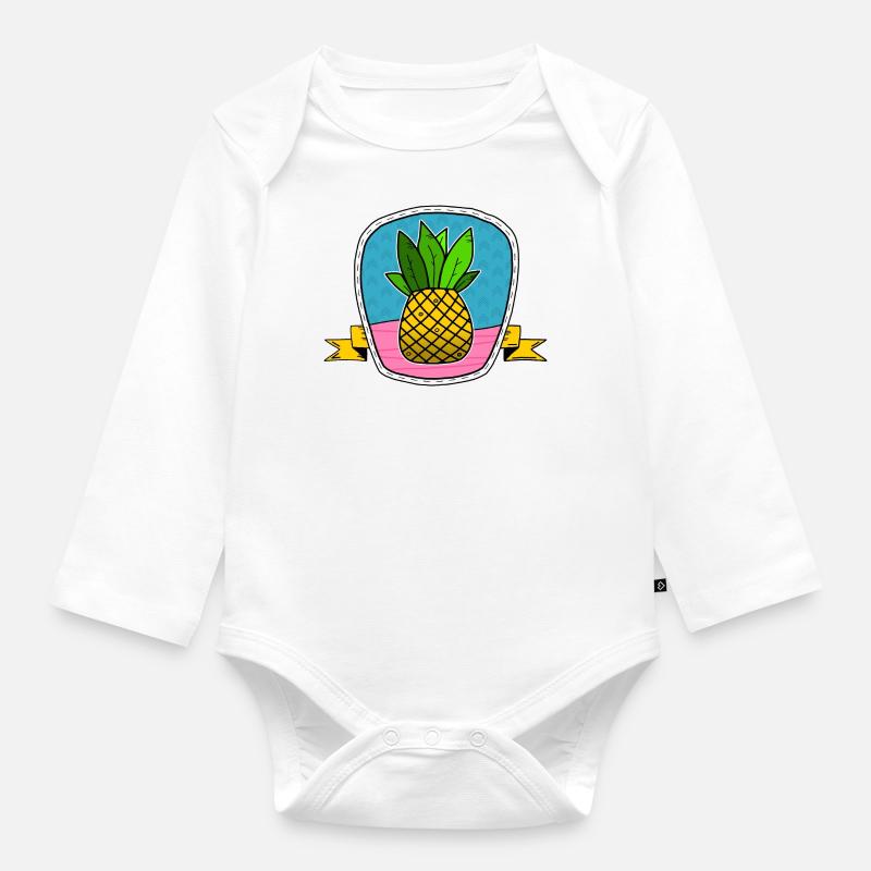 Pineapple Shield - Organic Longsleeve Baby Bodysuit - white