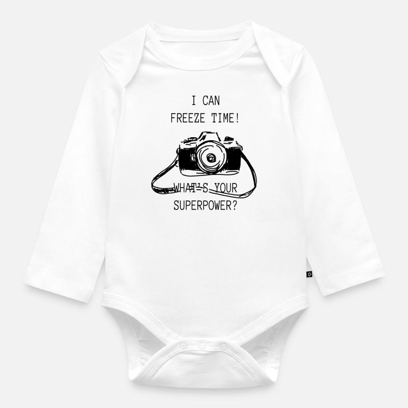 Camera - Organic Longsleeve Baby Bodysuit - white