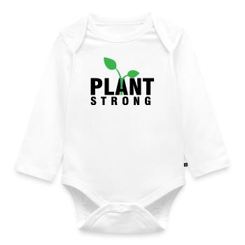 Plant strong Vegan Gemüse Geschenk Fleischlos - Baby Bio-Langarm-Body - Weiß - Vorne