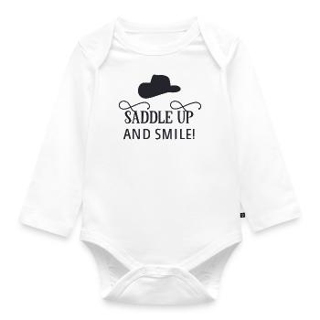 Saddle up and smile - Organic Longsleeve Baby Bodysuit - white - Front