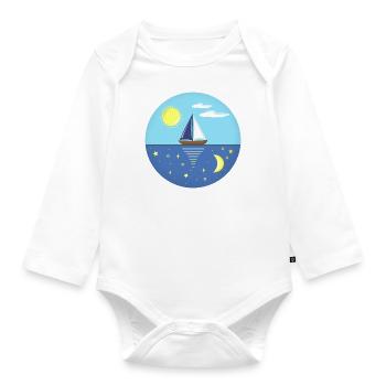 SAILBOAT BOAT SEA SUN MOON STARS GIFT IDEA - Organic Longsleeve Baby Bodysuit - white - Front