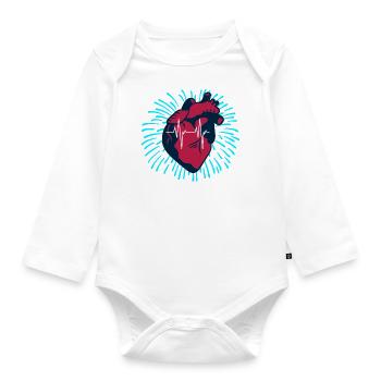 Herz mit Herzschlag - Baby Bio-Langarm-Body - Weiß - Vorne