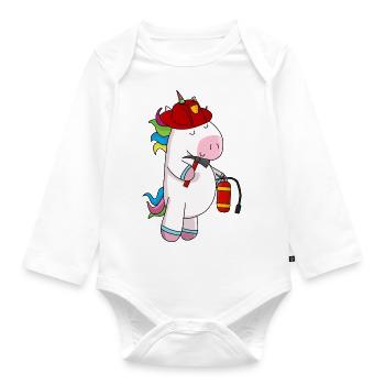 Feuerwehr Einhorn - Organic Longsleeve Baby Bodysuit - white - Front