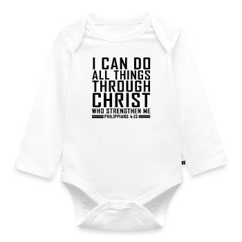 Philipper 4:13 Bibel Vers Cool Christian Shirts - Baby Bio-Langarm-Body - Weiß - Vorne