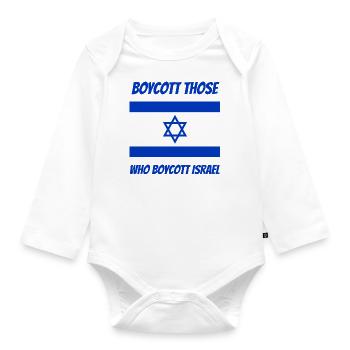 Boycott those who boycott Israel - Organic Longsleeve Baby Bodysuit - white - Front