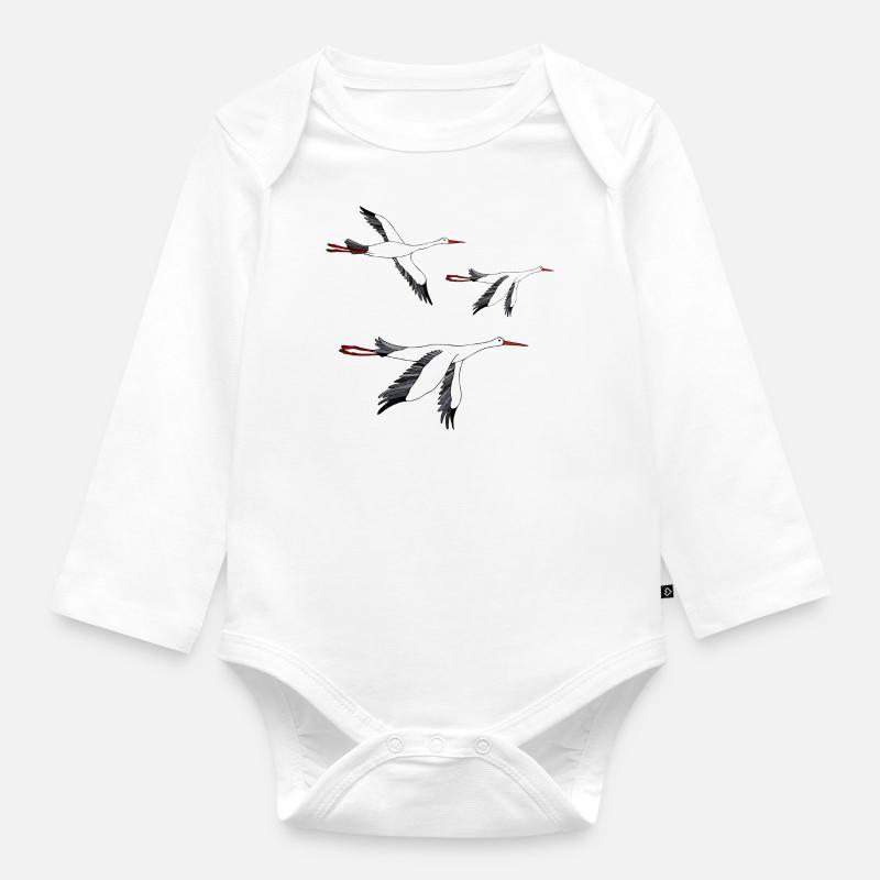 Cigognes - Body Bébé bio manches longues - blanc