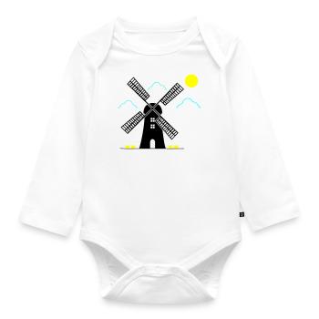 windmill landscape - Organic Longsleeve Baby Bodysuit - white - Front