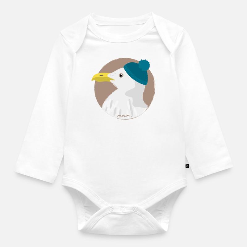 Möwe blaue Mütze | moin - Baby Bio-Langarm-Body - Weiß