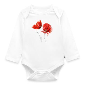 Coquelicots Fleurs de pavot Fleur rouge - Body Bébé bio manches longues - blanc - Devant