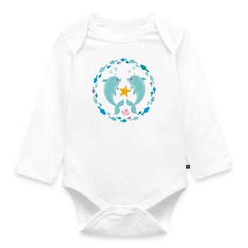 two dolphins - Organic Longsleeve Baby Bodysuit - white - Front