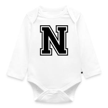 Letter N Team Football Baseball Basketball University - Organic Longsleeve Baby Bodysuit - white - Front