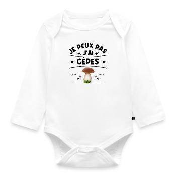 Je peux pas j'ai cèpes humour champignons cèpes - Body Bébé bio manches longues - blanc - Devant