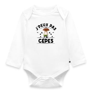 Je peux pas j'ai cèpes humour champignons cèpes - Body Bébé bio manches longues - blanc - Devant