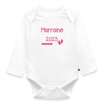 Marraine en 2023 Cadeau Bientôt Marraine - Body Bébé bio manches longues - blanc - Devant