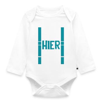Hier Bin ich lustig Spruch Strampler - Baby Bio-Langarm-Body - Weiß - Vorne