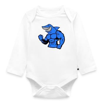 Strong Shark - Baby Bio-Langarm-Body - Weiß - Vorne