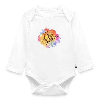Shaka Greeting Hand Signal - Organic Longsleeve Baby Bodysuit - white - Front