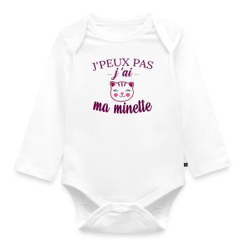 tee shirt j peux pas j ai ma minette chat mignon - Body Bébé bio manches longues - blanc - Devant