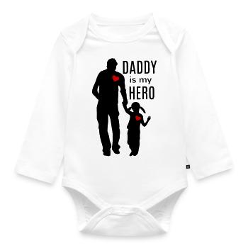 Papa est mon héros Père et Fille Fille Papa - Body Bébé bio manches longues - blanc - Devant