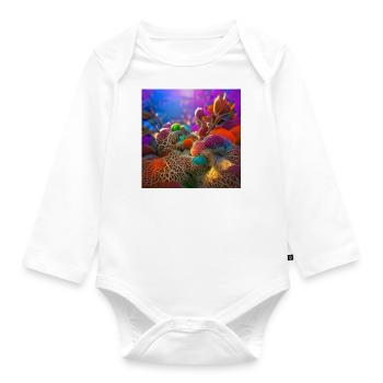 Colorful underwater coral reef - Organic Longsleeve Baby Bodysuit - white - Front